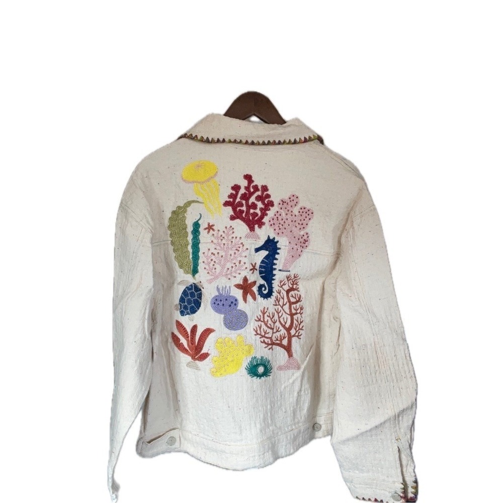 La' Ros Women Reef Embroidered Sea Life Coastal Jacket Size M Ocean Cruise